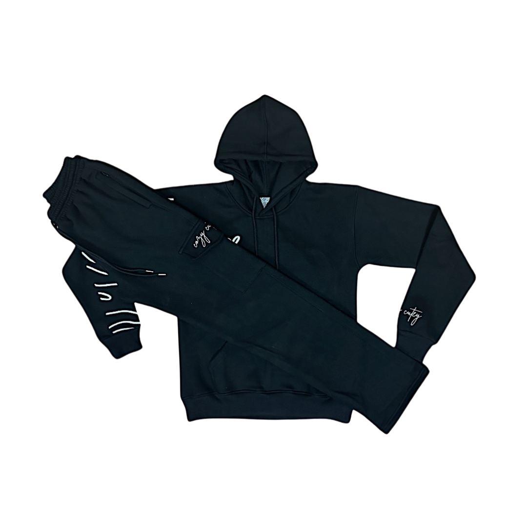 "Cozy Season" Black Hoodie Set